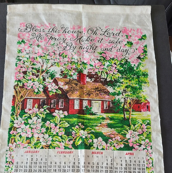 Other - Vintage 1974 linen calendar tea towel Bless tis house.